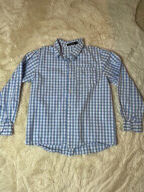 Boys blue and white checkered Button Up - Size L